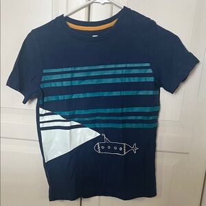 Tea Collection Navy Tee with Teal Stripes and Submarine Graphic